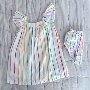 Tucker + Tate Rainbow Striped Baby Dress with Bloomers
